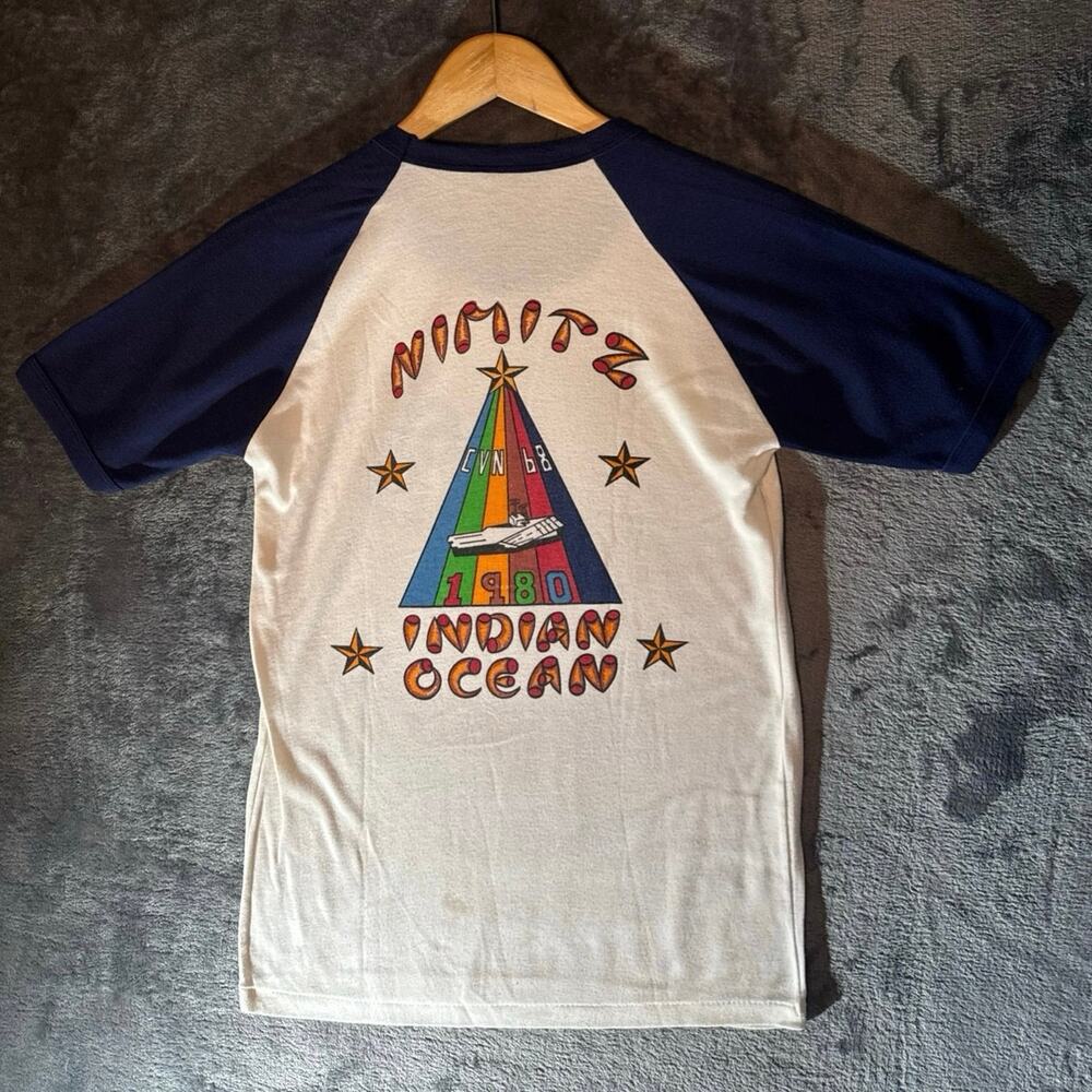 VTG 1980 USS Nimitz CVN 68 Indian Ocean Cruise Raglan Deployment Shirt Galetex S
